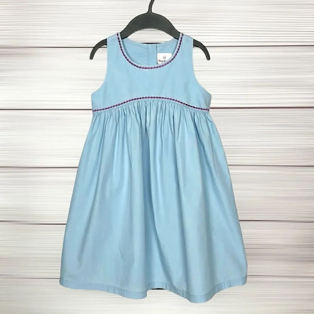 Hanna Andersson Sleeveless Blue Dress Cotton A-line Knee Length Size 8 130 cm
